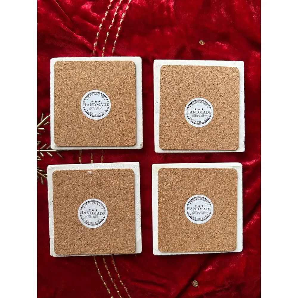 Studio Vertu Handmade Victorian Christmas Santa 4” Coaster Set Made USA Gift